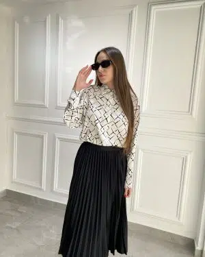 חולצה מכופתרת מאי לבן שחור