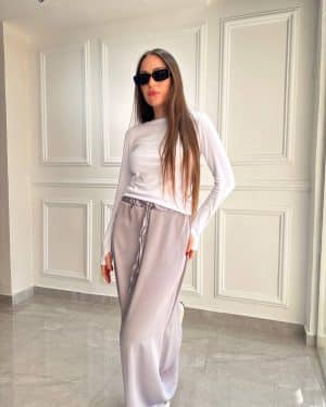 חצאית סאטן כסף מורגן