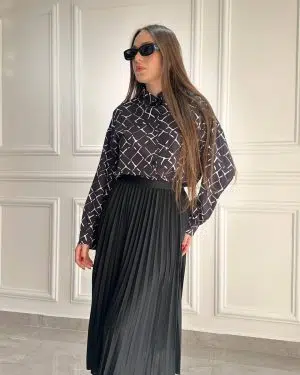 חולצה מכופתרת מאי שחור לבן