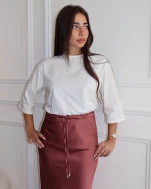 חצאית סאטן מורגן ברונזה ורודה