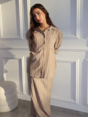 חליפת פישתן פסים חומה