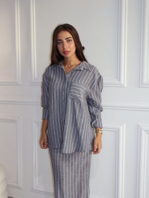 חליפת פישתן פסים אפורה