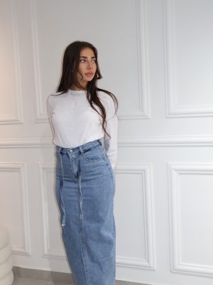 חצאית גינס חגורה כחול בהיר