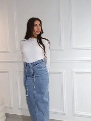 חצאית גינס חגורה כחול בהיר