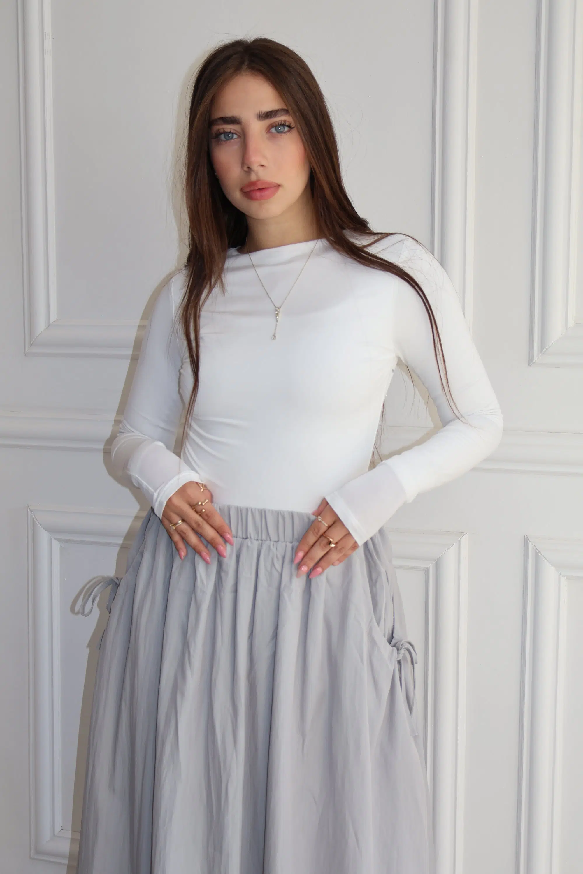 חצאית בלון קשירה אפורה