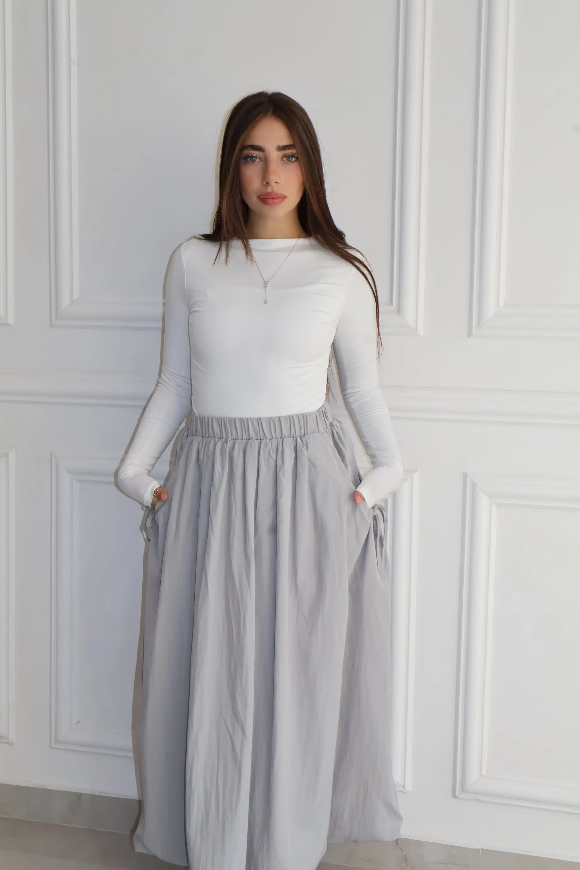 חצאית בלון קשירה אפורה – תמונה 4