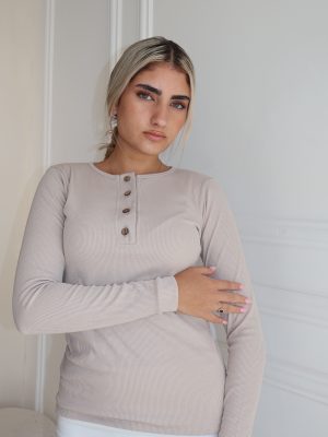 חולצת ריב כפתורים בז