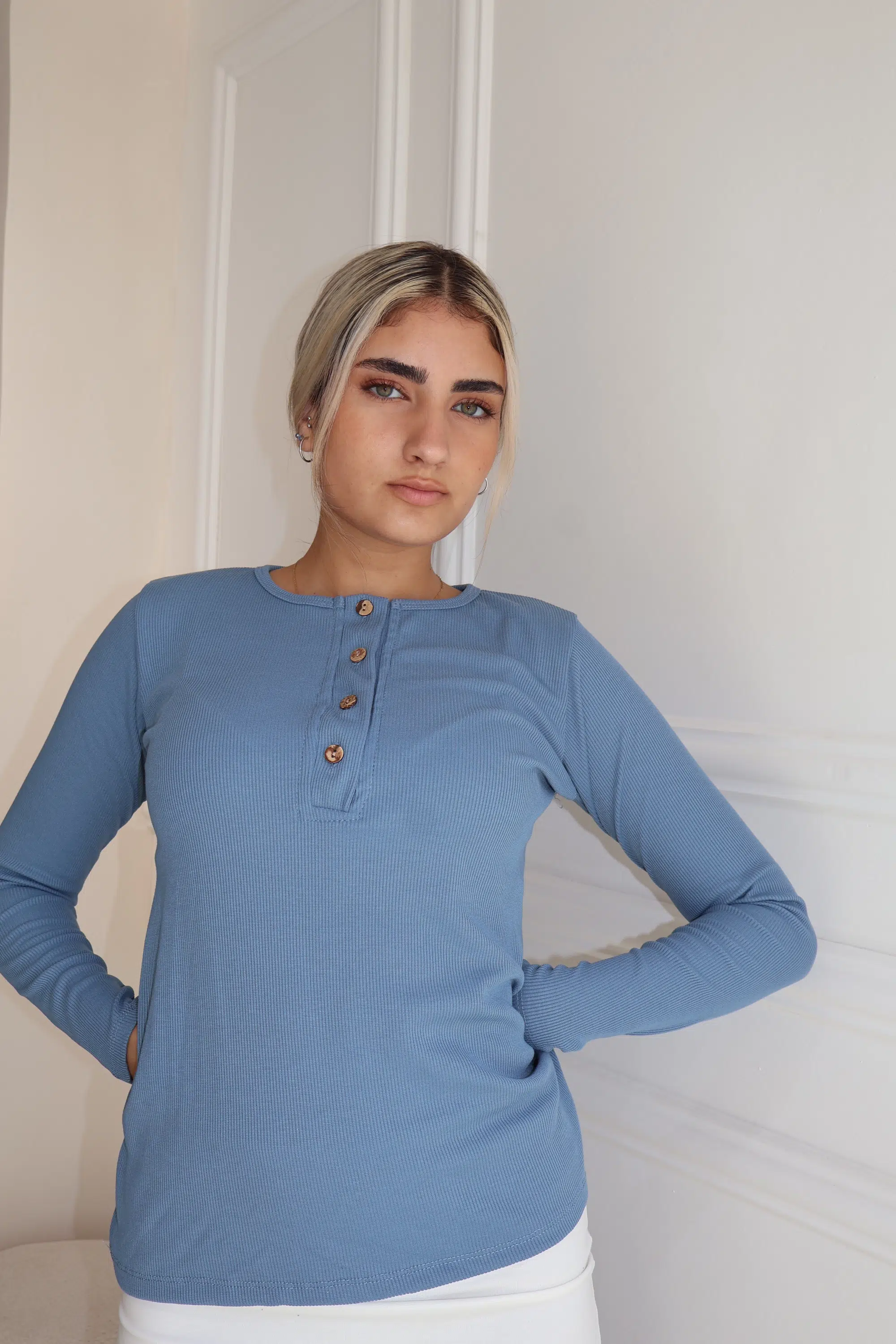 חולצת ריב כפתורים תכלת