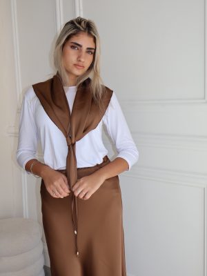 חצאית סאטן+מטפחת חום