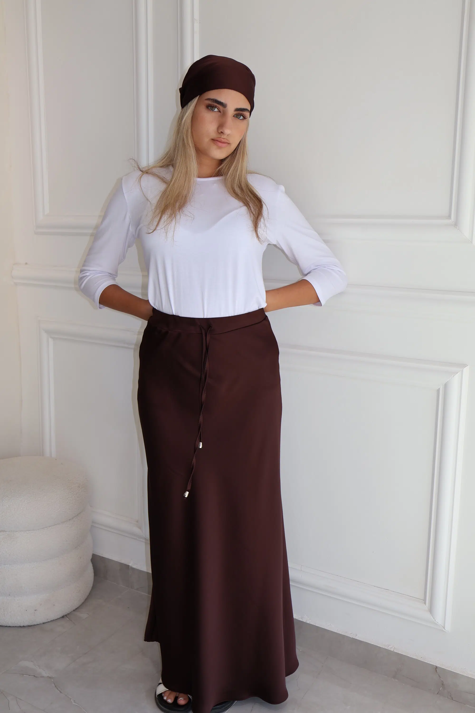 חצאית סאטן+מטפחת סגול חציל – תמונה 3