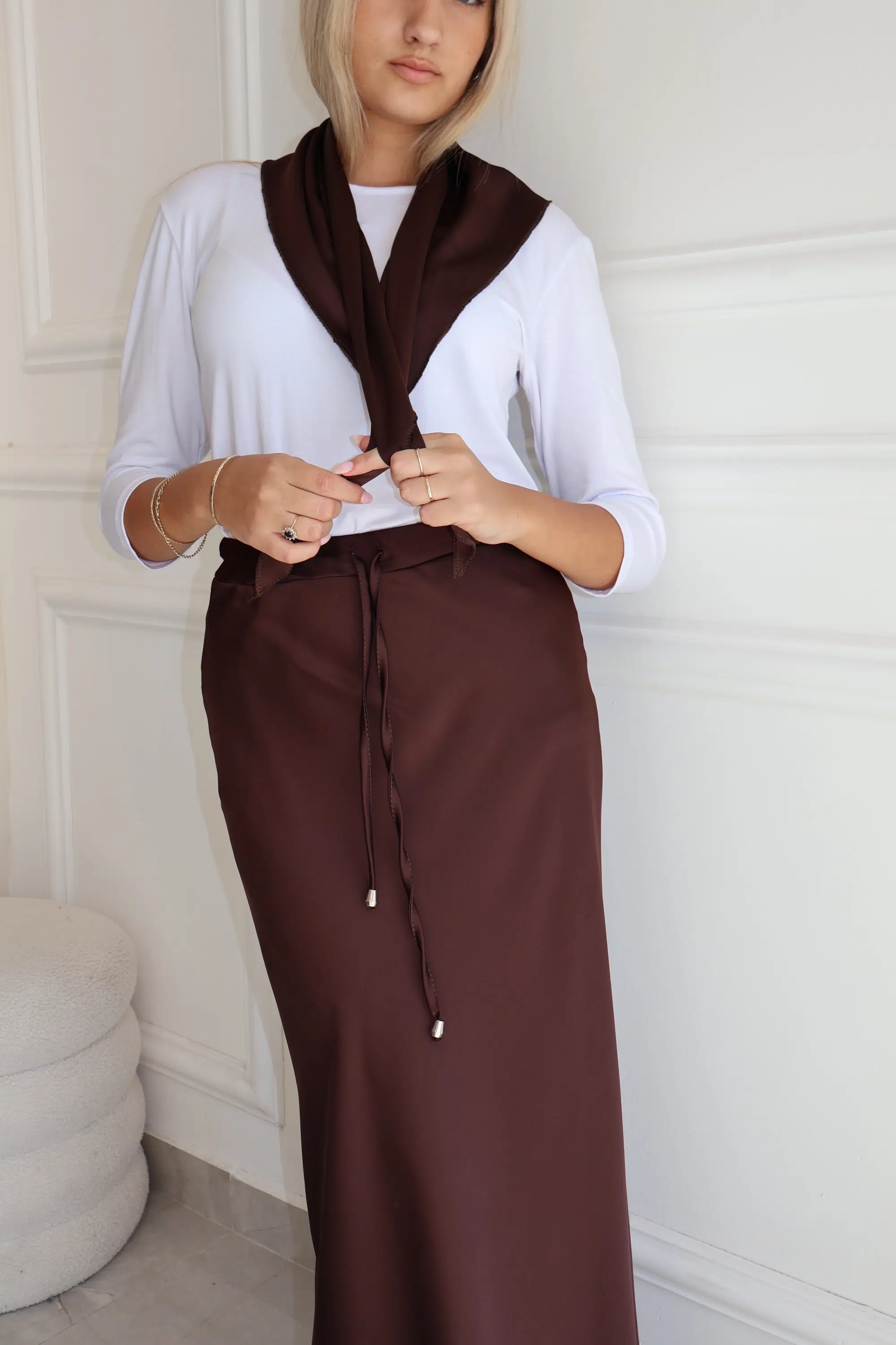 חצאית סאטן+מטפחת סגול חציל – תמונה 2