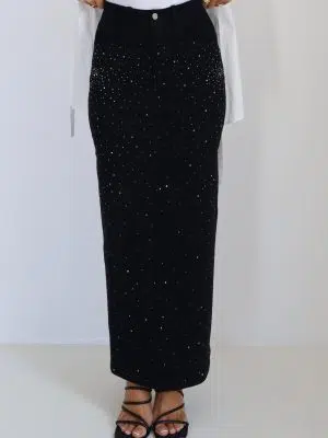 חצאית גינס ניטיים שחורה