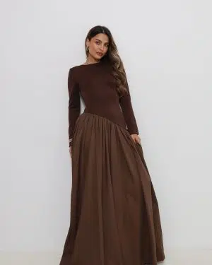 שמלת מקסי חומה פראשוט