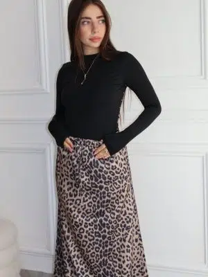 חצאית מנומרת שילוב שחור מוקה