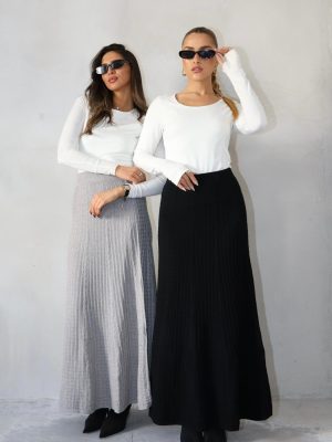 חצאית מקסי סריג אפורה