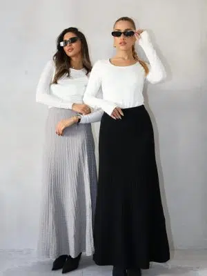 חצאית מקסי סריג אפורה