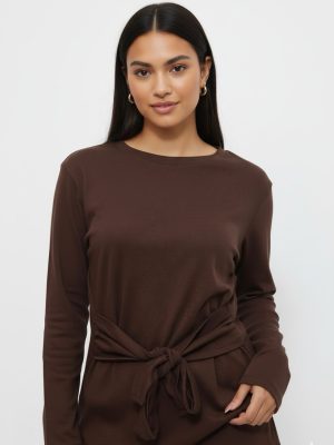 חולצת קשירה חום ארוך