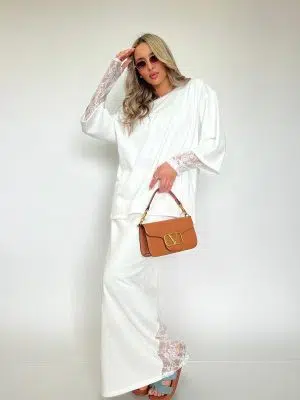 טישרט שילוב תחרה לבנה