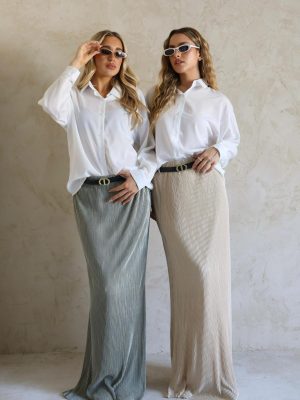 חצאית פליסה ירוק זית+ חגורה