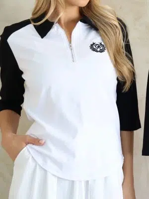 חולצת צווארון רוכסן לבנה