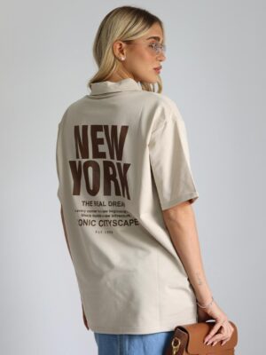 טישרט צווארון ניורק בז