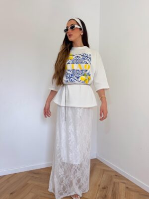 חליפה חצאית תחרה לבנה