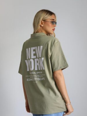 טישרט צווארון ניורק ירקרק