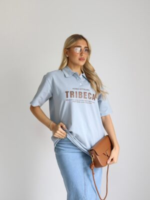 טישרט צווארון ניורק תכלת