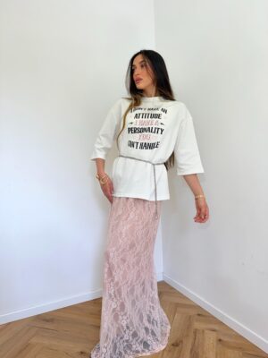 חליפה חצאית תחרה ורודה