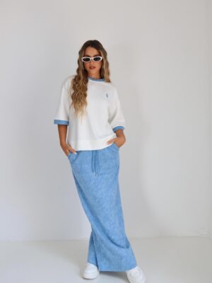 חליפת פולו תכלת שילוב לבן