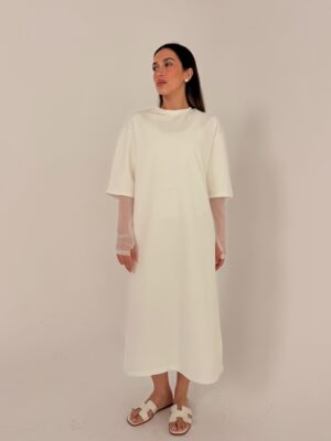 שמלת שרוול שיפון לבנה