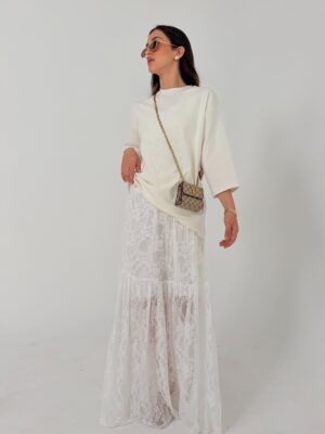 חצאית תחרה לבנה מקסי