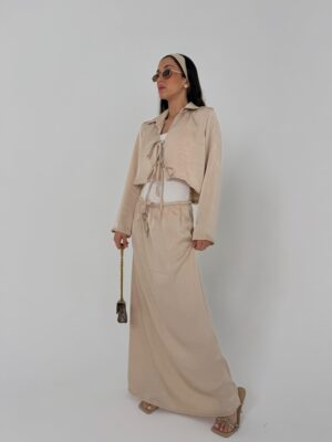 חליפת סאטן קשירות קרם