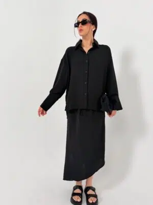 חליפת חצאית אלכסון צהובה